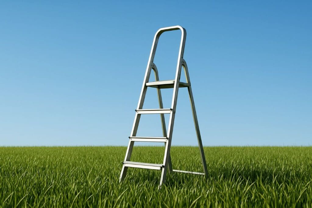 A ladder rising out of grass
