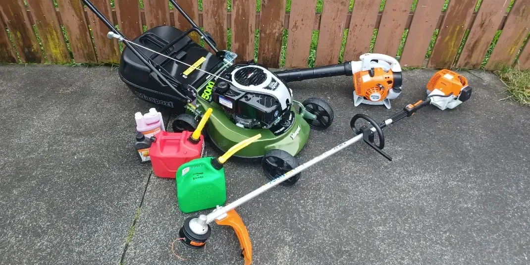 A new lawn care business set-up with mower, line trimmer and blower