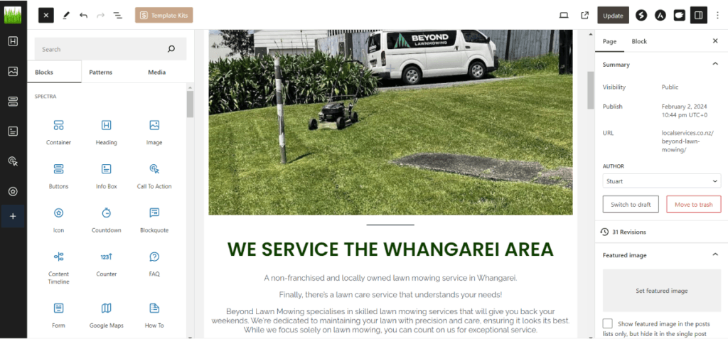 A drag and drop interface for a lawn care business