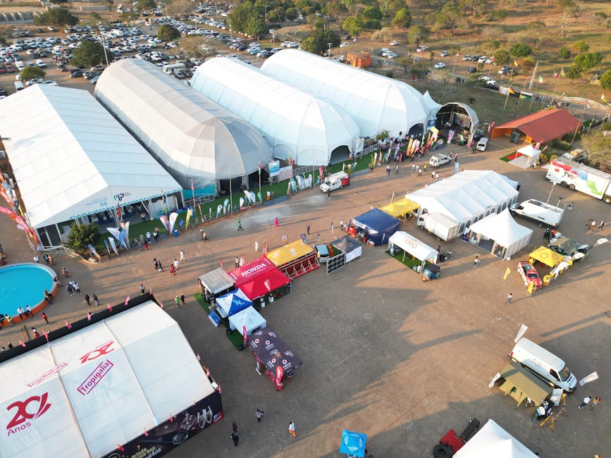 pexels-photo-28886687-28886687 Aerial photo capturing an outdoor event with multiple tents in Maputo, Mozambique.