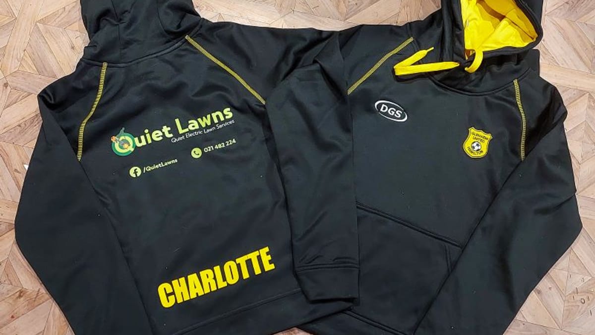 Hoodies with the Quiet Lawns logo on them